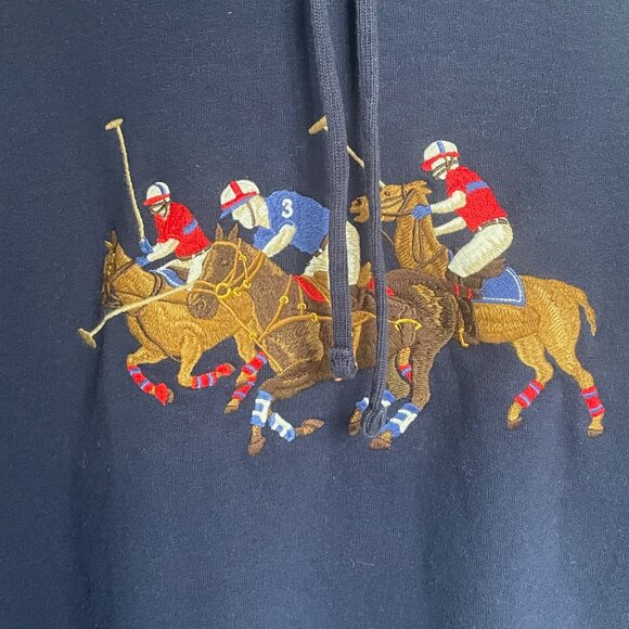Polo Ralph Lauren Men’s XXL Blue Triple Pony Hoodie Equestrian Logo Classic Swea - Picture 5 of 7